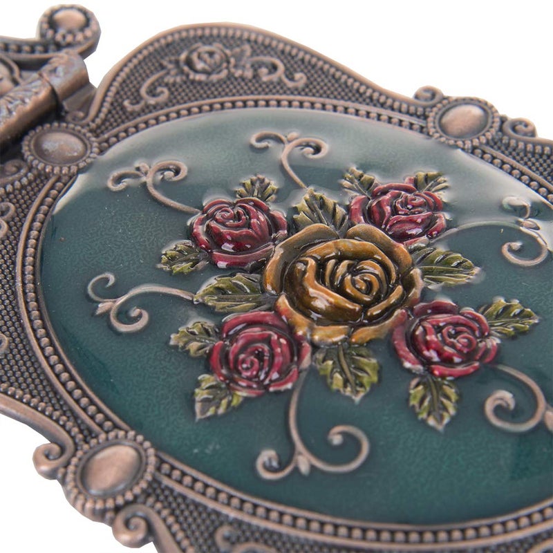 Nerien Antique Mirror Comb Set Vintage Metal Handheld Makeup Mirror with a Comb Russian Style Embossed Rose Hand Mirror Travel Portable Foldable Mirrors Decorative Tabletop Stand Mirrors Copper - Image 4